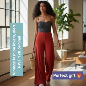 NWT Vintage Y2K Beware! Denim & Red Wide-Leg Jumpsuit M Strapless Palazzo